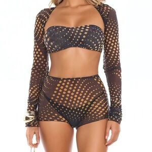 Fashion Nova Black and Gold Polka Dot Set